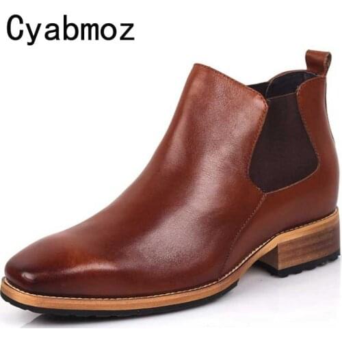 Cyabmoz Luxury Height Increase 7cm Mens Dress Boots Genuine Leather High Quality Ankle Boots Men Shoes For Business Wedding Boot