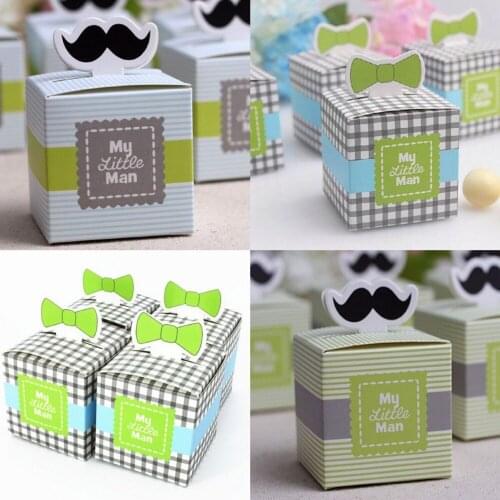 100pcs cheap Lovely "My Little Man" Moustache bowknot tie Wedding Favor Creative Candy Box baby shower gift Box