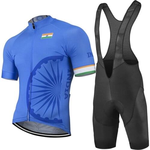New Summer India Mens Bicycle Cycling Jersey Set Breathable Bib Gel Pad MTB Riding Bike Short Sleeve Sports Clothing