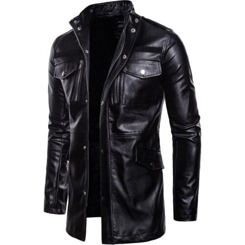 New High Quality Overcoat Mens Street Windbreaker Coat Plush Men Leather Locomotive Fur Clothing PU Casual Jacket Long