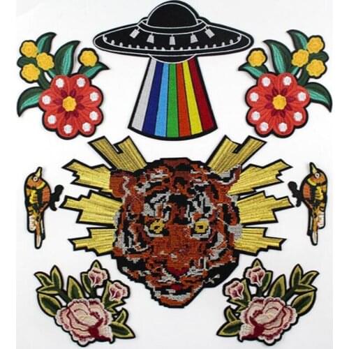 New Tiger Head Flower Bee Bird Planet Embroidery Patch Applique Iron On Clothes Coat Accessory