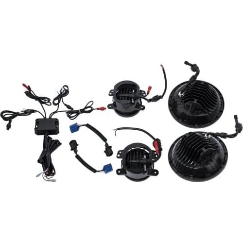 New 7'' RGB LED Halo Headlights + 4" Fog Lights Combo Kit for Jeep Wrangler JK 07-18