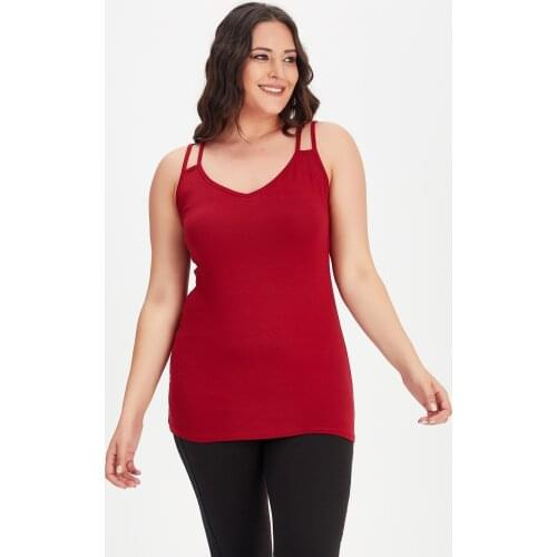 New Season Fashion Plus Size V Neck Double Stripe Cami Blouse Natural Viscose Soft Elastic Fabric