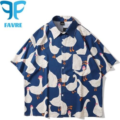 COYOTES White Goose Duck Casual Shirt Mens Summer Men Short-Sleeve Oversize Shirts Women Hawaiian Beach Blouses