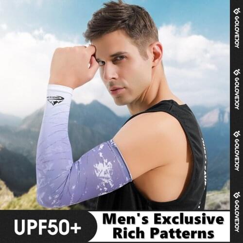 Printed Arm Sleeves Man Summer Sun Protection Elastic Ice Silk Anti-UV Outdoor Cycling Driving Suncreen Cool Thin Arm Guard