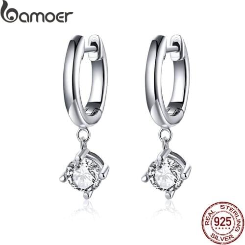 BAMOER Silver Earrings 925 Sterling Silver Clear CZ Tiny Drop Earrings for Women Wedding Jewelry Gifts Argent Brincos SCE553