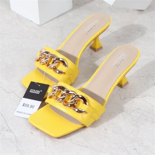 Women Slippers Women Shoes Mental Chain Shoes Summer 6cm Heel Female Sandals Slides Mules Ladies Slipper Fashion Casual Footwear