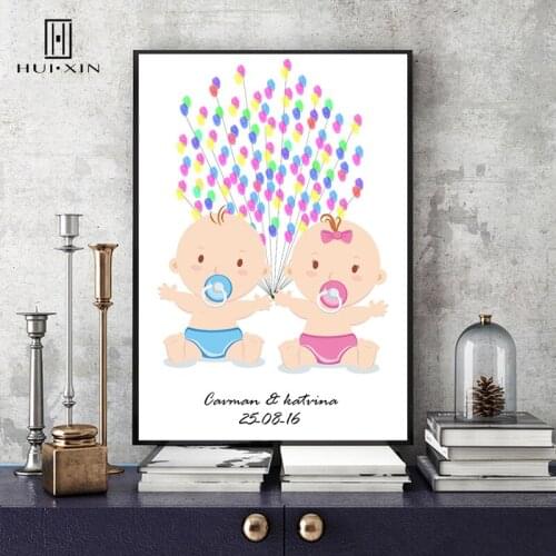 Lovely Babies with Pacifiers Welcome to the World DIY Fingerprint Guest Book Souvenir Gifts of Loving for Baby Shower Birthday
