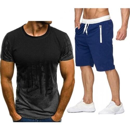 3D Mens Summer Sets Shorts + Short Sleeve T shirt Men Beach Shorts Tee Male Tracksuits Elastic waist Shorts homme Solid color