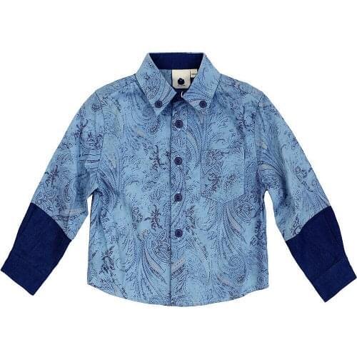 Boys Formal Cotton Dress Shirt Boys England Style Wedding Print Shirts Boy Blouses Teenage Shirt 5-10Y 4J0770