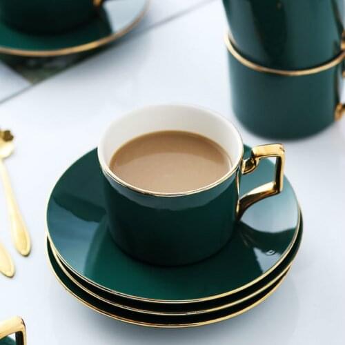 High Quality 250ml European Entry Lux Mug Gold Coffee Cup Set Ceramic Retro Household Gift Tea Set with Dish Spoon