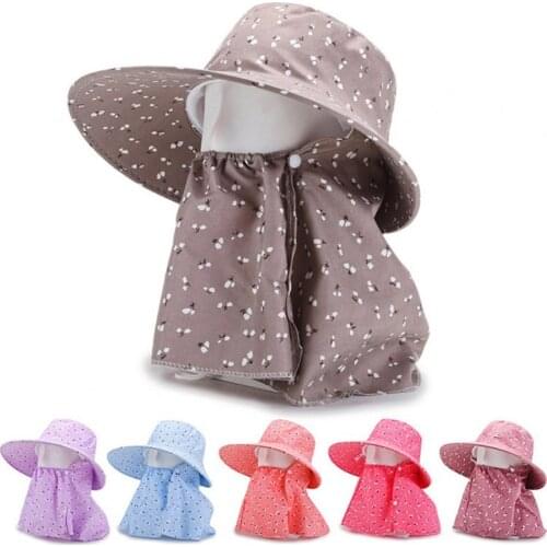 2021 Summer Women Sun Hat Dot Printed Floral Pattern Sun Protection Cotton Bucket Cap Outdoor Sun Hat Random Color