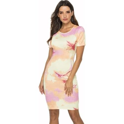 Tie Dye Print Short Sleeve Summer Women Fashion Party Streetwear Mini T Shirt Dress
