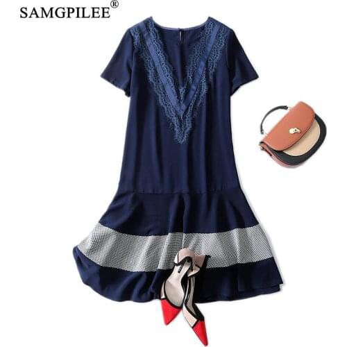 Floral Dress Women 2021 Korean Knee Length O Neck Lace Patchwork Trumpet Mermaid Summer Short-sleeved Thin Dresses Plus Size 4XL