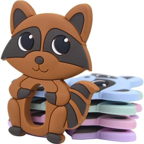 Mabochewing 1pcs Fashion Colors Cartoon Animal Raccoon Rodent Shape Food Grade Silicone Baby Teethers