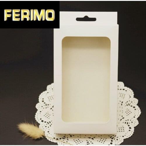 100pcs 4 Sizes Black White Kraft Paper Window Box With Hang Hole For Mobile Phone Case Packaging Box Retail Phone Cover Box