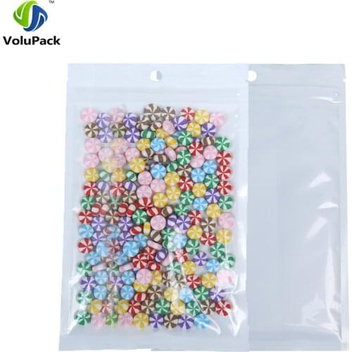14x20cm (5.5x7.75") White/Clear Valve Zipper Plastic Packaging Poly Bag, flat Ziplock clear Retail plastic bag With Hang Hole