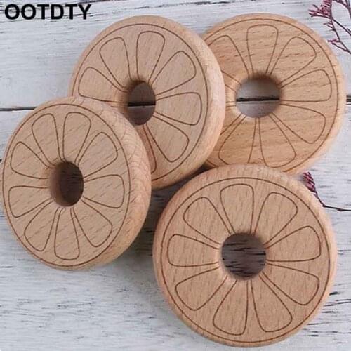 2Pcs Baby Teether Pacifier Chain Pendant Beech Wooden BPA Free Wood Teething Ring Pendant Accessories