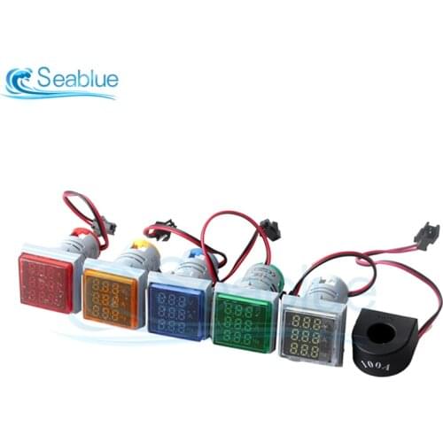 3 in 1 22mm AC 60-500V 0-100A Digital Voltmeter Ammeter Hertz Frequency Meter Current Voltage Indicator Tester LED Signal Light