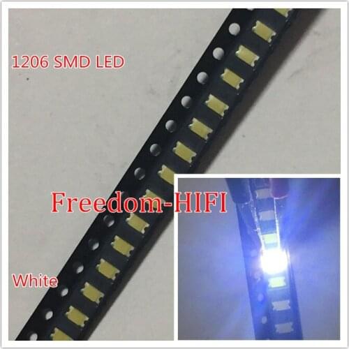 3000PCS SMD 1206 White Led Free Shipping 1206 smd led cool white Super Bright LED Diode Light 5000-8000k 200-300mcd 3.0-3.6v