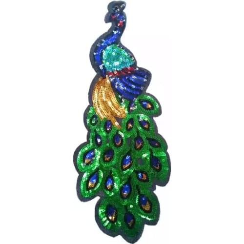 48 x 18 cm Peacock Sequined Patches for Clothes DIY Accessory Sew on Sequins Peafowl Embroidery Patch Decoration Appliques 2PCS