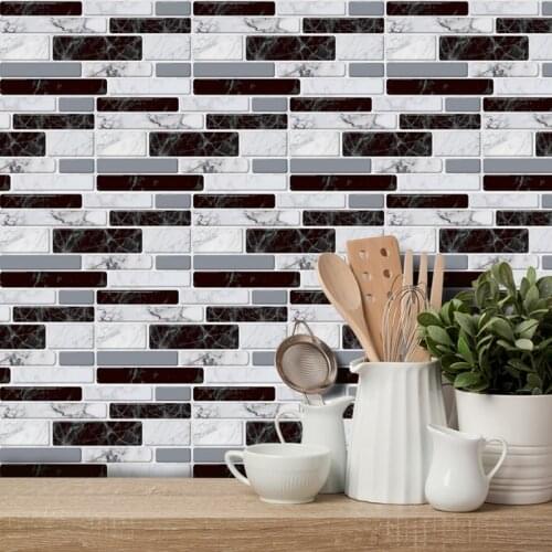 9PCS Wall Decor Removable Peel Self Adhesive Mosaic Marble Tile Backsplash Wall Sticker Vinyl Bathroom Kitchen Home Decor