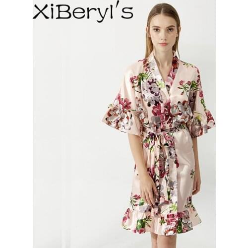 XiBeryls Flower Satin Bride and Bridesmaids Gift Bachelorette Robe