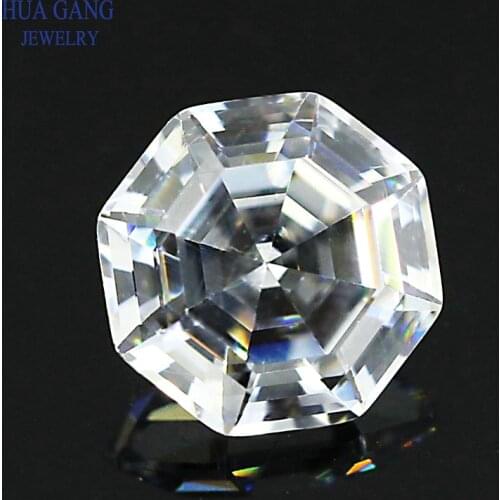 White Octagon Shape Cubic Zirconia Brilliant Cut Loose CZ Stone Synthetic Gems Beads For Jewelry 4x4-10x10mm