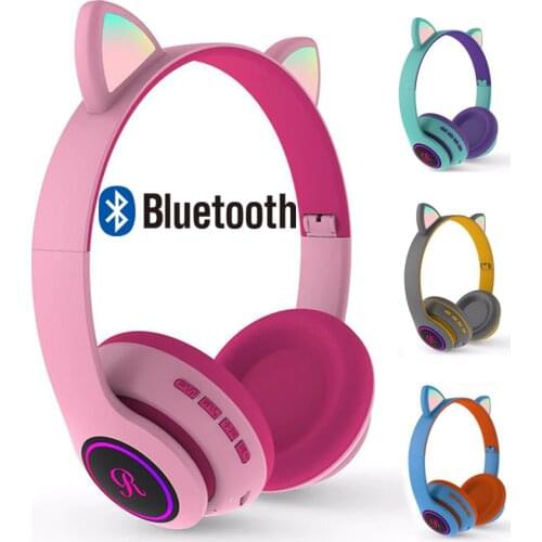 New product launch cat ear wireless bluetooth headset with mic LED lighting gaming headset cute style headset for kids