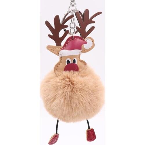 10pcs/lot Girls Fashion Jewelry Party Favors Keychains Lovely Elk Fluffy Balls Key Ring Baby Shower Gift For Women Bags
