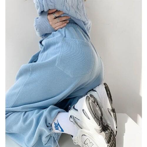 Capri Pants Women Korean Fashion Wide Leg Jogger High Waist Drawstring Casual Blue Black 2021 Summer Sports Trousers Aesthetic