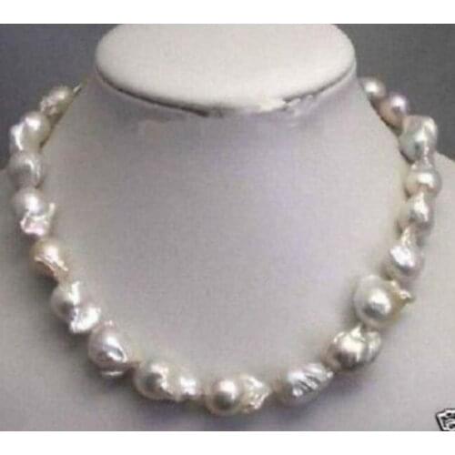 Jewelr 004784 Rare fine Large 15--23mm White Unusual Baroque Pearl Necklace disc Clasp 18 "