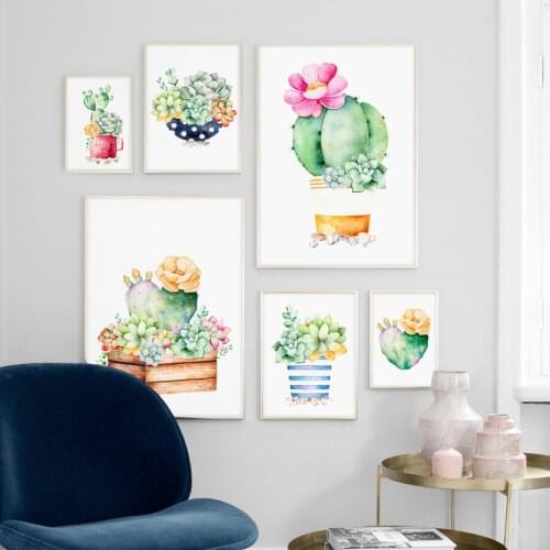 Cactus Succulent Plant Canvas Painting Nordic Poster Wall Art Prints Watercolor Wall Pictures For Living Room Decor Unframed