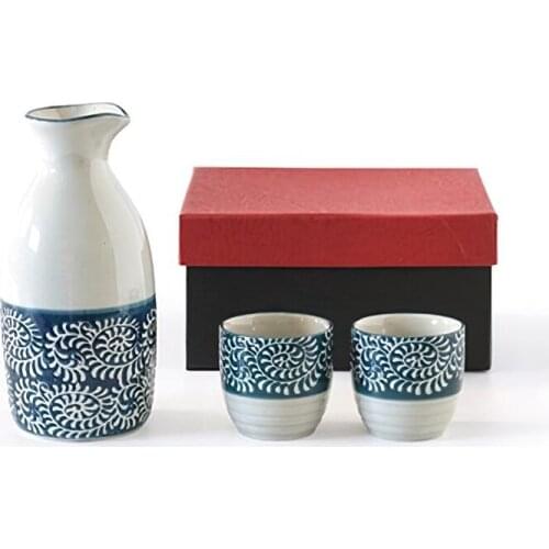 Ceramics Wine Set 1pot 2 Cup Drinkware Gift Box Japanese Blue and White Porcelain SakeHome Kitchen Bar Decoration Water Ware
