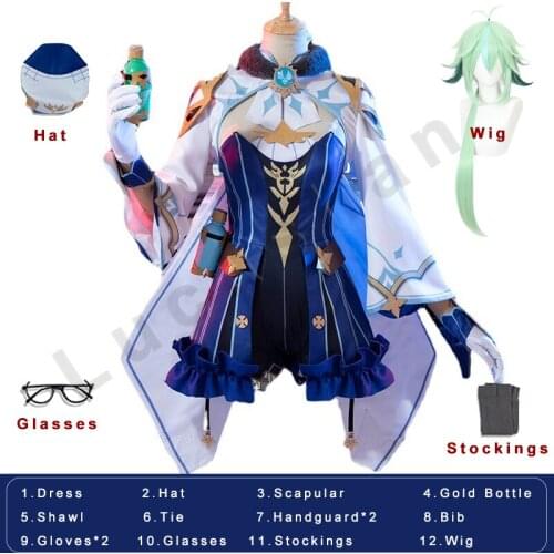 Genshin Impact Sucrose Cosplay Costumes Fancy Dress Women Kawaii Wig Glasses Lolita Dress Sets School Girl Uniform Dresses Wigs