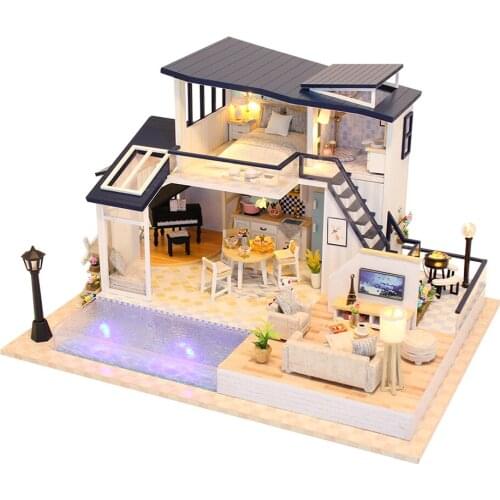 Doll House Furniture Wooden Miniature DIY Kit with Music Box Assemble Crafts Toy Best Birthday Gift For Children Girl