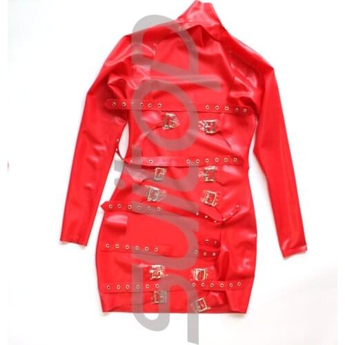 Latex Rubber Sheath Dress sexy club BSDM open ass with belts back