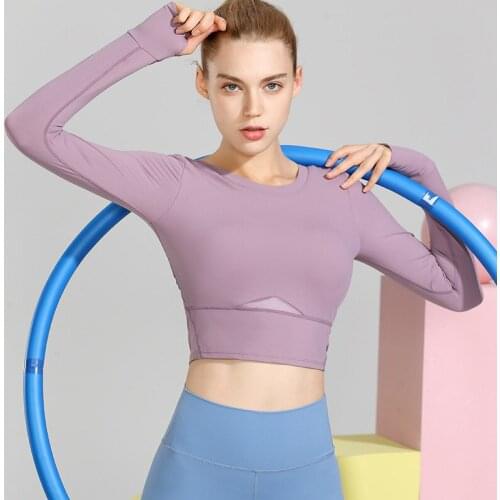 Fitness-Training Summer Women Sportswear With Chest Pad Tight Soft Workout Gym Quick Drying Cycling Long Sleeve Yoga Top 8097