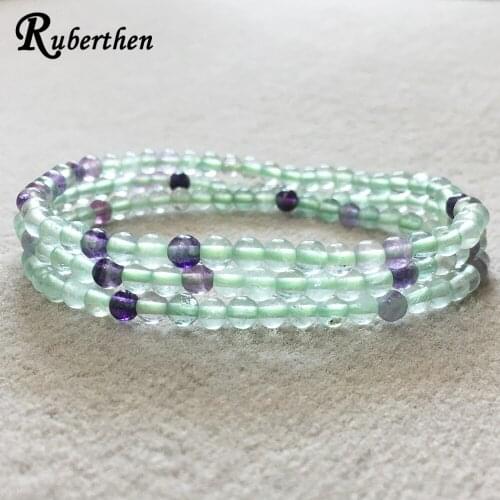 Ruberthen Fashion Design 4 mm Rainbow Fluorite Stone Bracelet Set Natural Mini Gem Stone Energy Bracelet