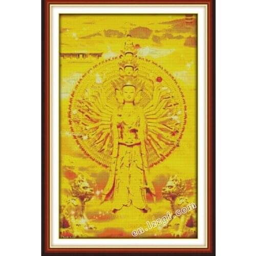 Thousand-Hand Kwan-yin(Golden Buddha) cross stitch kit Chinese 14ct 11ct hand embroidery DIY handmade needlework supplies bag