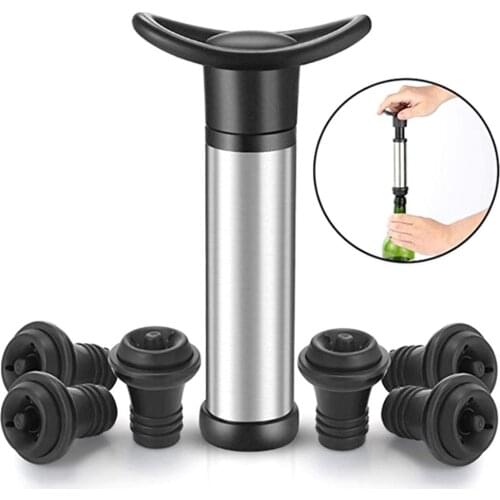 3Pcs Set Stainless Steel Beer Wine Bottle Sealer Vacuum Wine Pump with Reusable Silicone Wine Stopper Wine Vacuum Preserver Tool