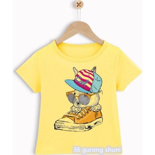 New arrival 2021 boys t-shirt cool glasses cat wear shoes graphic print boy clothes summer t shirt for boys/girls tops Wholesale