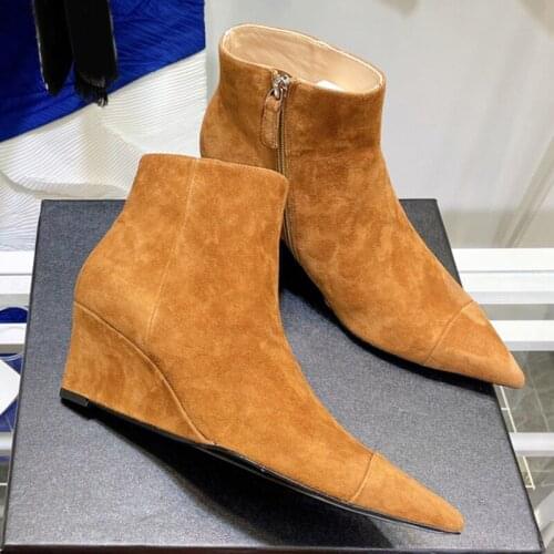 New Fashion Point Toe Boots Brand Design High Heels Leather Women Shoes Solid Ankle Zip Female Boots