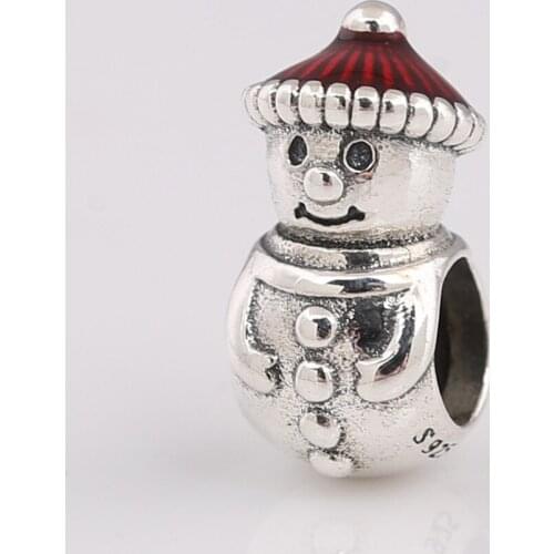 Authentic S925 Silver Enamel Snowman And Santa Hat Christmas Bead Charm fit Pandora Bracelet Bangle DIY Jewelry