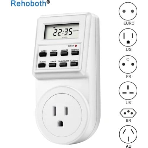 AC 220V/110V EU UK US FR BR Plug Digital Weekly Programmable Electrical Wall Plug-in Power Socket Timer Switch Outlet Time Clock