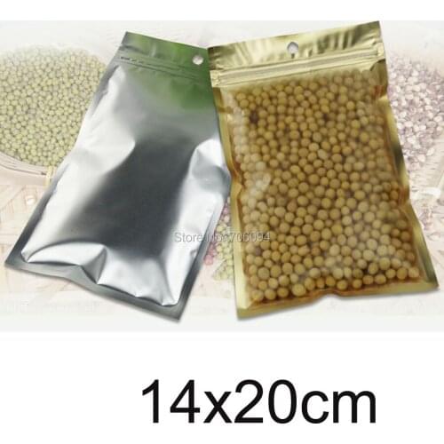 200PCS 14*20cm(5.51''x7.87'')Clear+matte Gold Ziplock Aluminum foil bag self sealing plastic storage bag for gift tea coffee