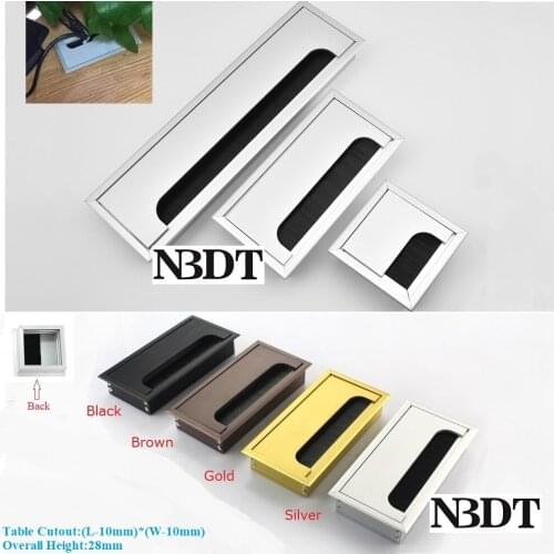 Rectangle 80mm Wide Aluminum Cable Hole Cover Desk Top Tabletop Grommet Flap Plate Brush Organizer Silver Matte Black Gold Brown