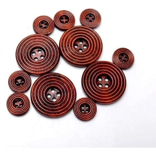 Four-hole button DIY Dark Brown Spiral Wood Sewing Buttons for Handmade Scrapbooking Craft 30pcs 15-30mm