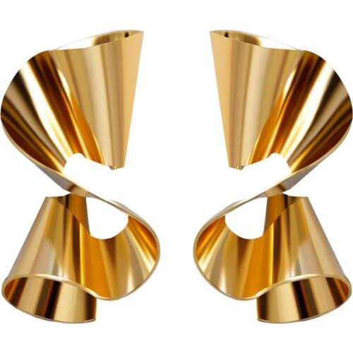 EK2204 European Exaggerated Asymmetry Irregular Big Spiral Folded Wave Metal Drop Earring For Women Statement Gold Color Earring