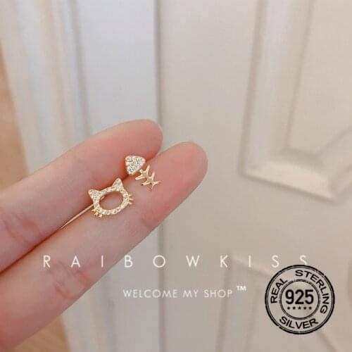 S925 Silver Earrings For Women Gold Cat Fish Bone Zircon Diamonds Fashion Retro Design INEFFA Asymmetrical Lady Wedding Jewelry